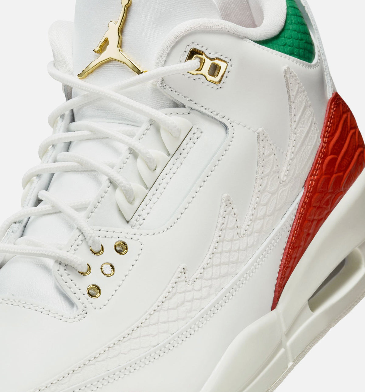 Air Jordan 3 Retro El Vuelo Men's Sneakers - Summit White/Pine Green/Dragon Red/Metallic Gold