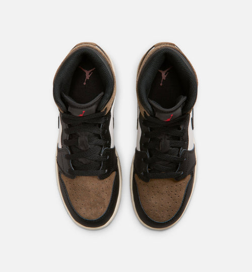 Air Jordan 1 Mid Grade School Sneakers - Black/Phantom/Palomino/University Red
