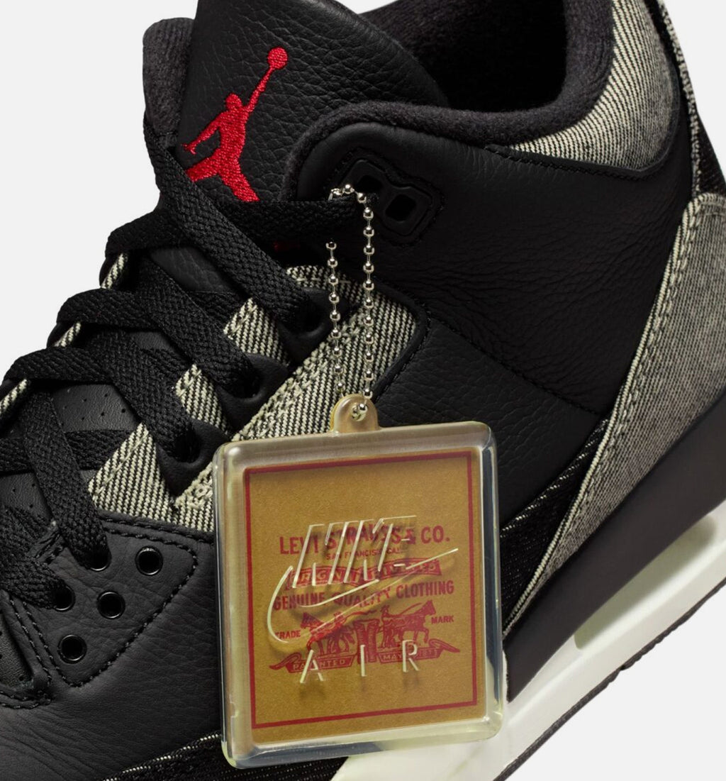 Air Jordan 3 x Levi's Black and White Men's Sneakers - Denim/Black/Gym Red