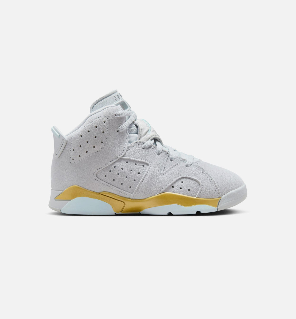 Air Jordan 6 Retro Pearl Preschool Sneakers - Pure Platinum/Glacier Blue/Metallic Gold