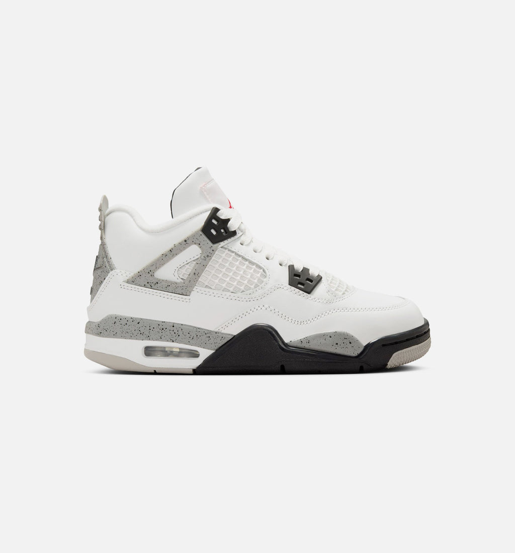 Air Jordan 4 Retro White Cement Grade School Sneakers - Summit White/Fire Red/Cement Grey/Black