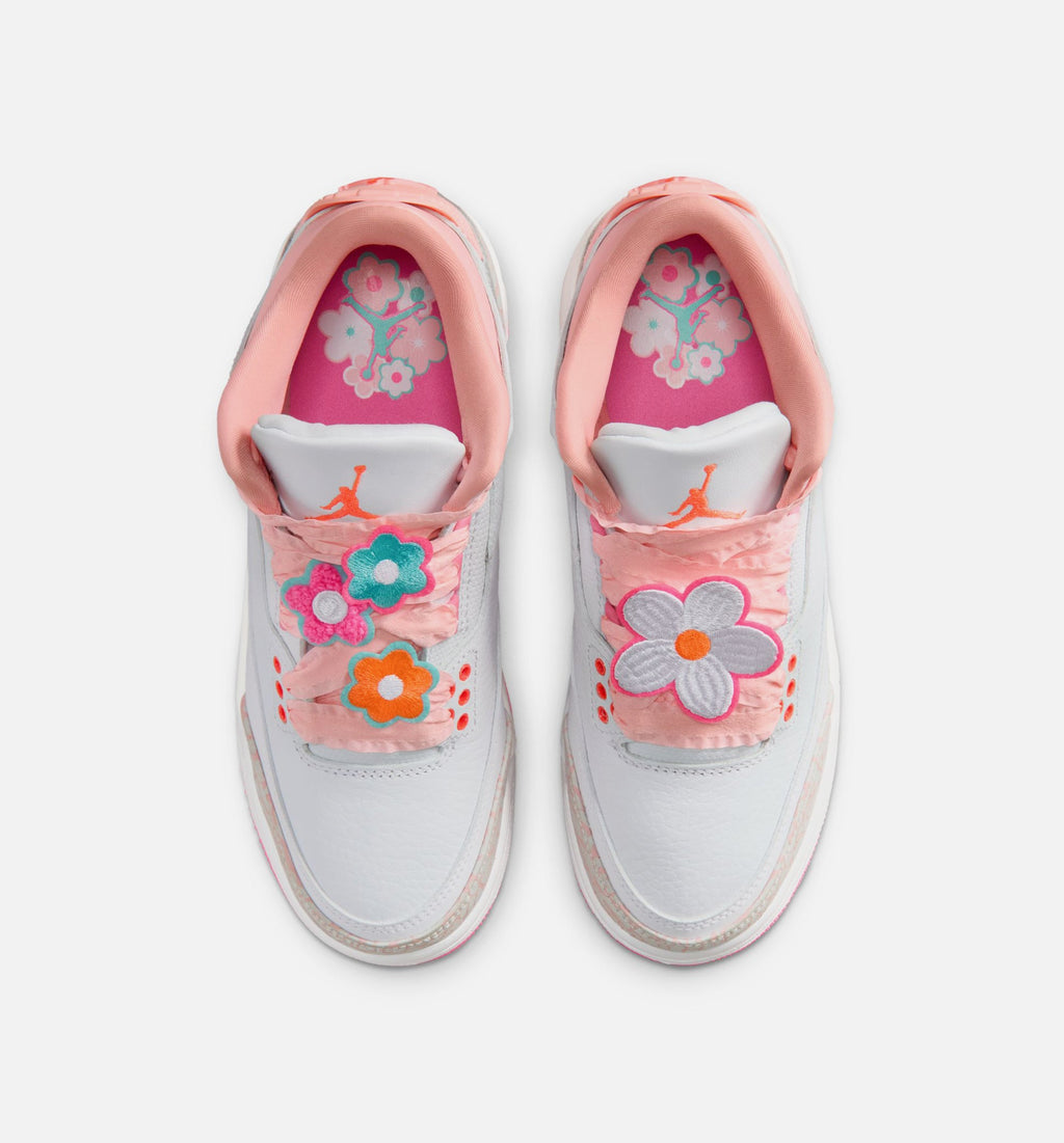 Air Jordan 3 Retro Spring Flowers Grade School Sneakers - Pearl Pink/Pink Bloom/Pink Glow/Hyper Orange