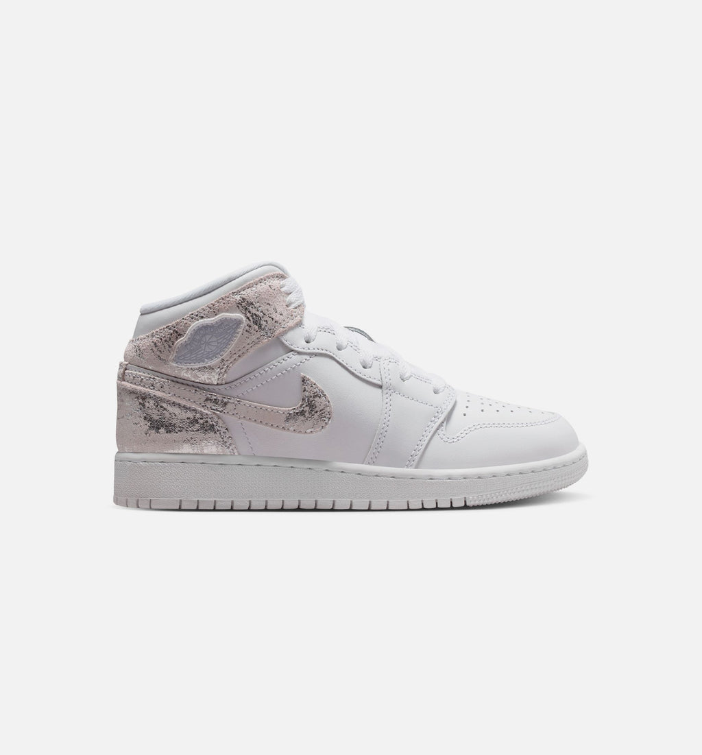 Air Jordan 1 Mid SE Grade School Sneakers - White/Field Silver