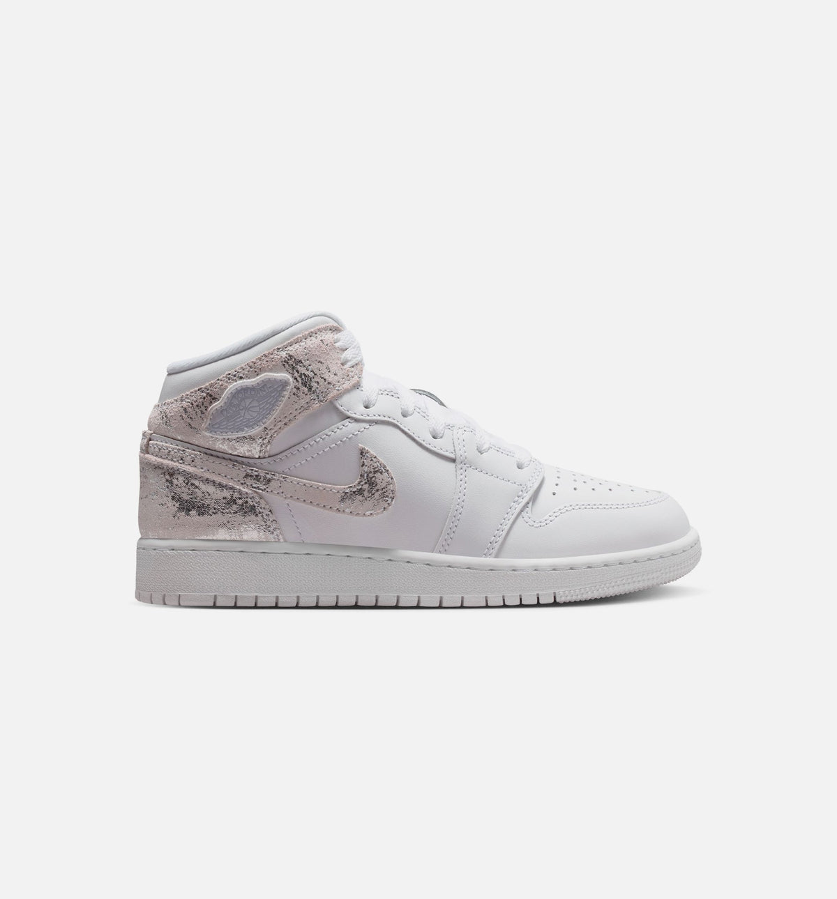 Air Jordan 1 Mid SE Grade School Sneakers - White/Field Silver