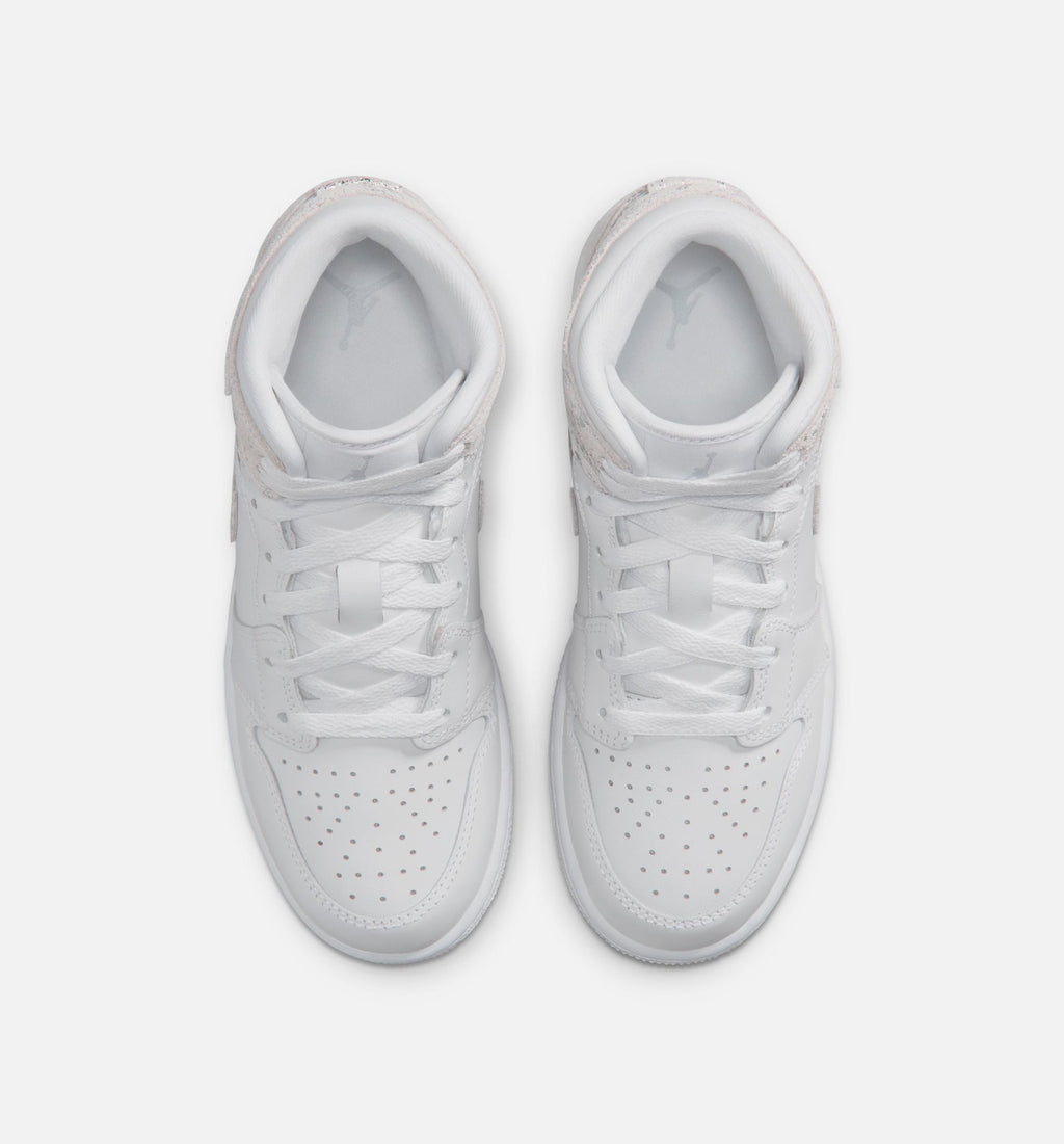 Air Jordan 1 Mid SE Grade School Sneakers - White/Field Silver