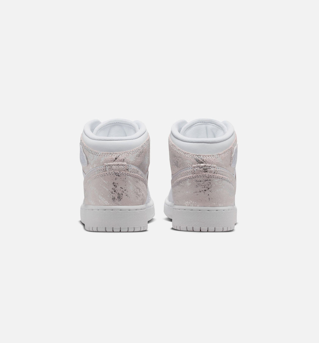 Air Jordan 1 Mid SE Grade School Sneakers - White/Field Silver