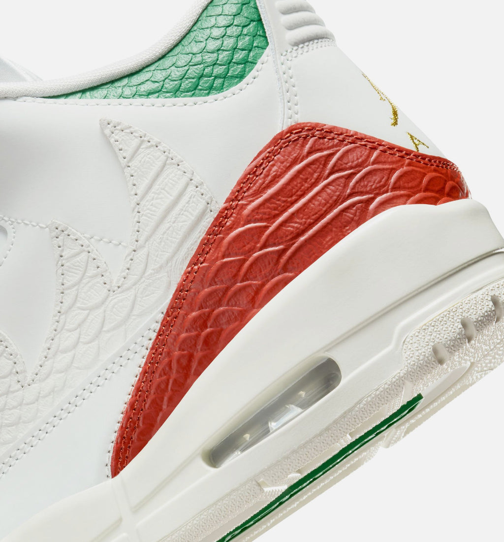 Air Jordan 3 Retro El Vuelo Men's Sneakers - Summit White/Pine Green/Dragon Red/Metallic Gold