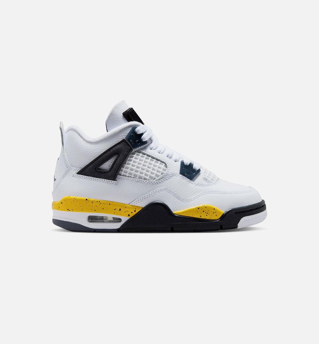 Air Jordan 4 Retro Rare Air Tour Yellow Grade School Sneakers - White/Dark Blue Grey/Black/Tour Yellow