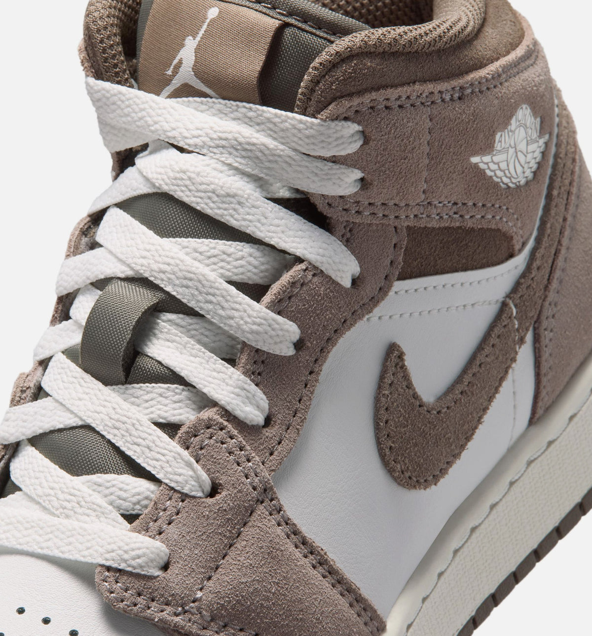 Air Jordan 1 Mid Grade School Sneakers - Enigma Stone/Olive Grey/Summit White
