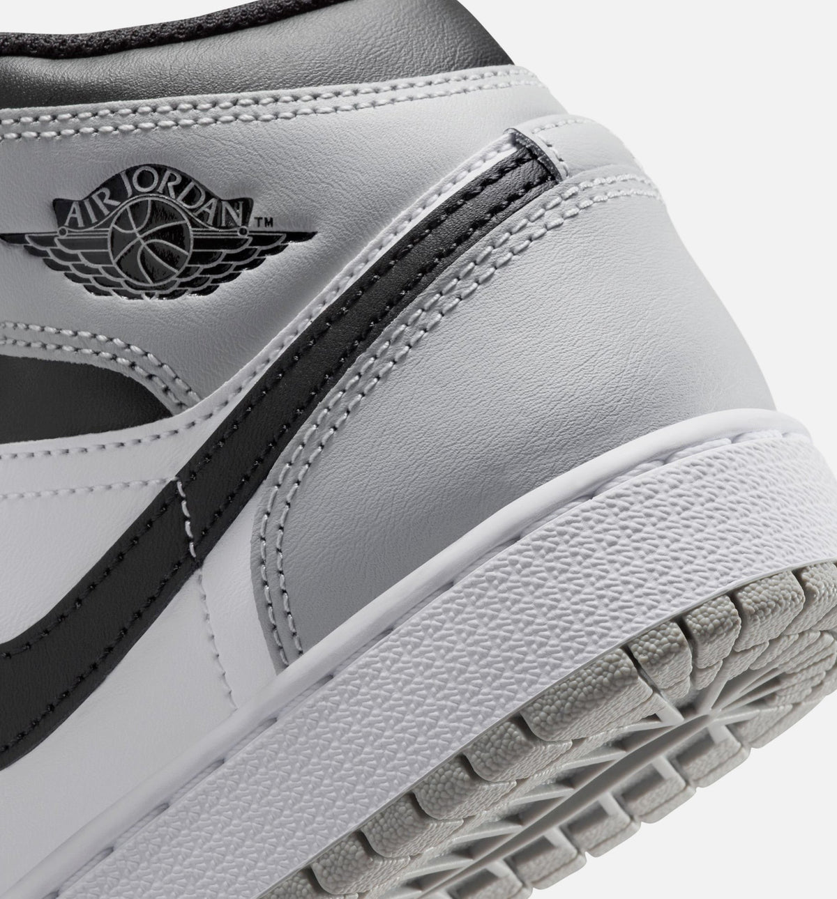 Air Jordan 1 Mid Grade School Sneakers - White/Light Smoke Grey/Black