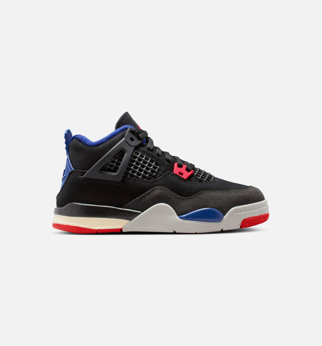 Air Jordan 4 Retro Rare Air Preschool Sneakers - Black/Fire Red/Deep Royal Blue