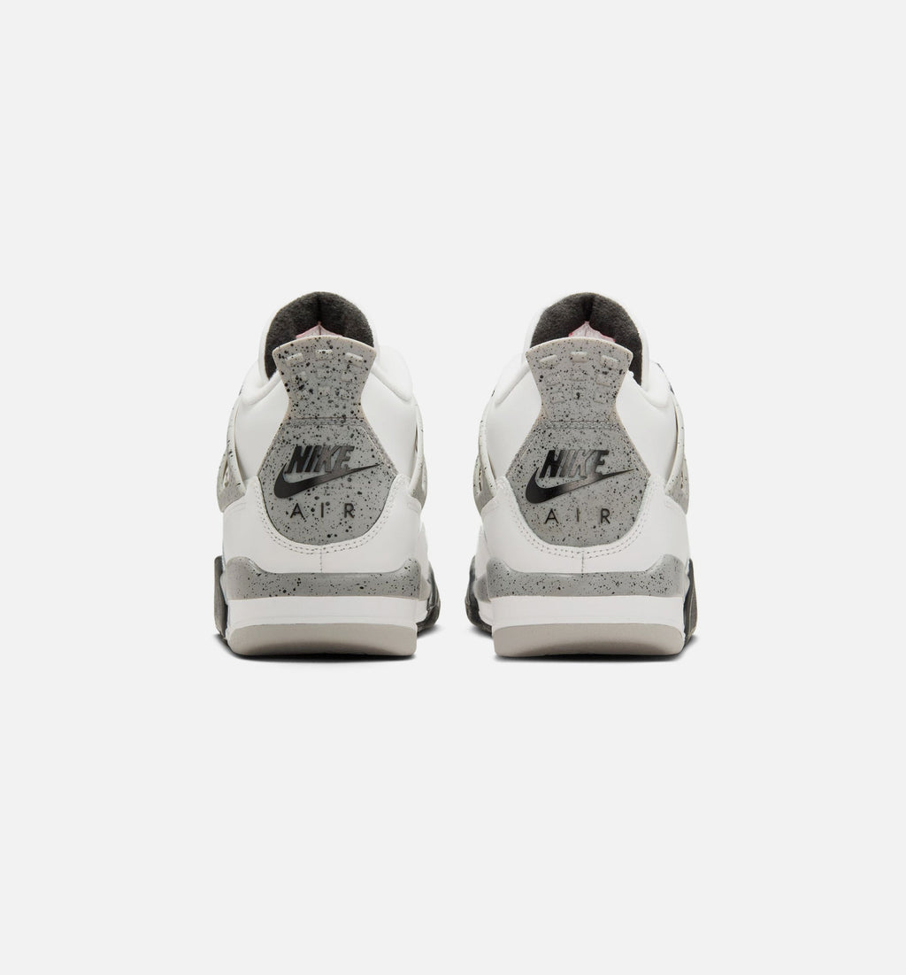 Air Jordan 4 Retro White Cement Grade School Sneakers - Summit White/Fire Red/Cement Grey/Black