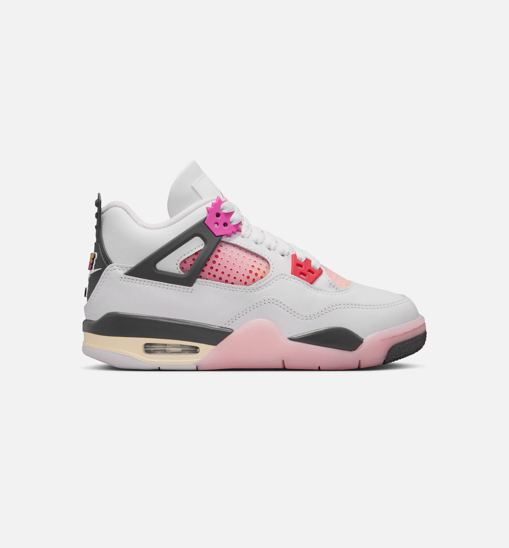 Air Jordan 4 Retro Comic Grade School Sneakers - Off White/Fire Pink/Anthracite