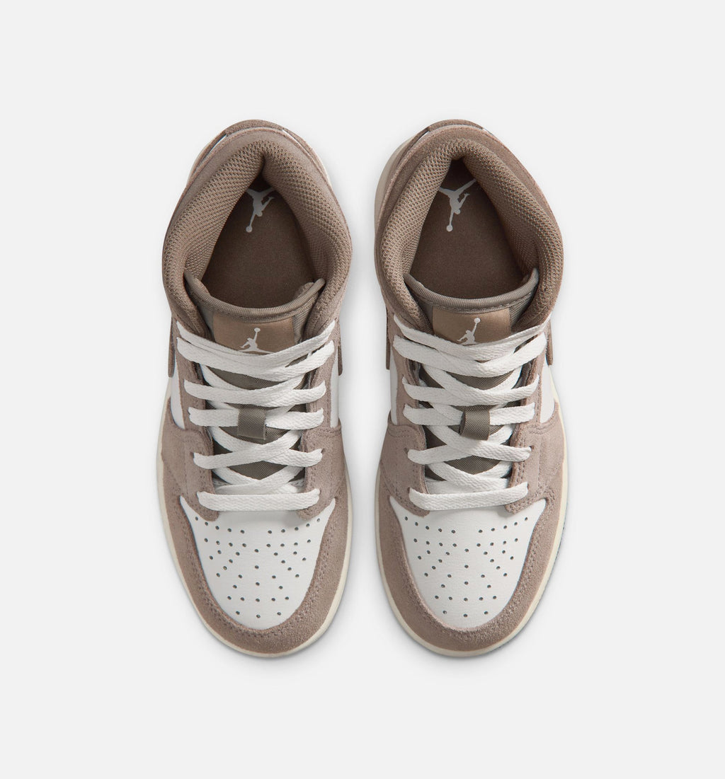 Air Jordan 1 Mid Grade School Sneakers - Enigma Stone/Olive Grey/Summit White
