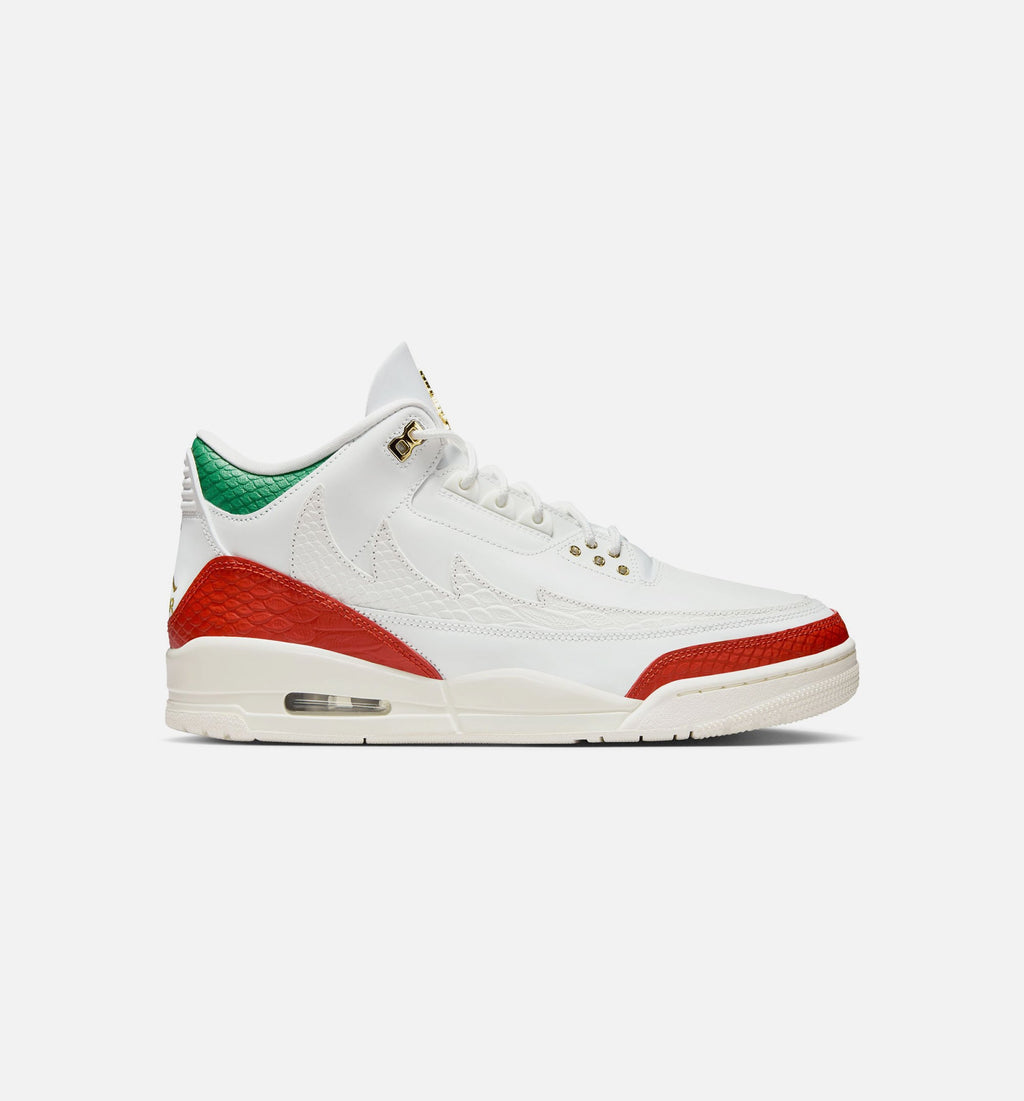 Air Jordan 3 Retro El Vuelo Men's Sneakers - Summit White/Pine Green/Dragon Red/Metallic Gold