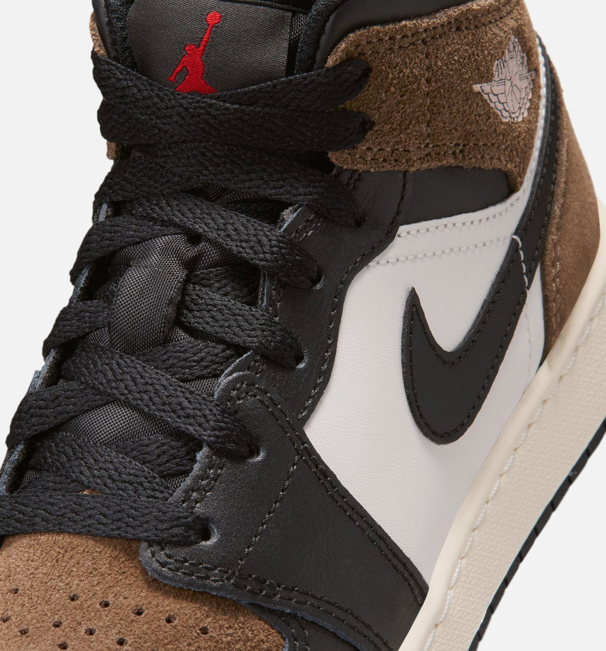 Air Jordan 1 Mid Grade School Sneakers - Black/Phantom/Palomino/University Red