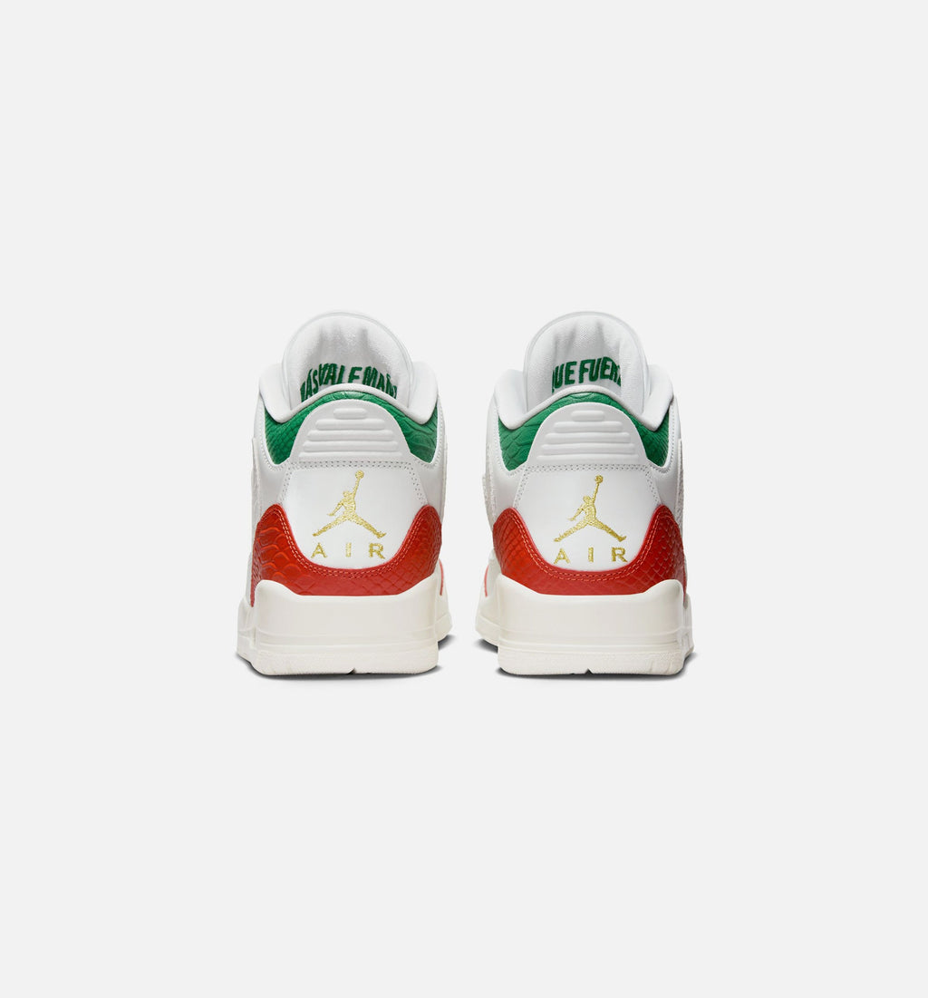 Air Jordan 3 Retro El Vuelo Men's Sneakers - Summit White/Pine Green/Dragon Red/Metallic Gold