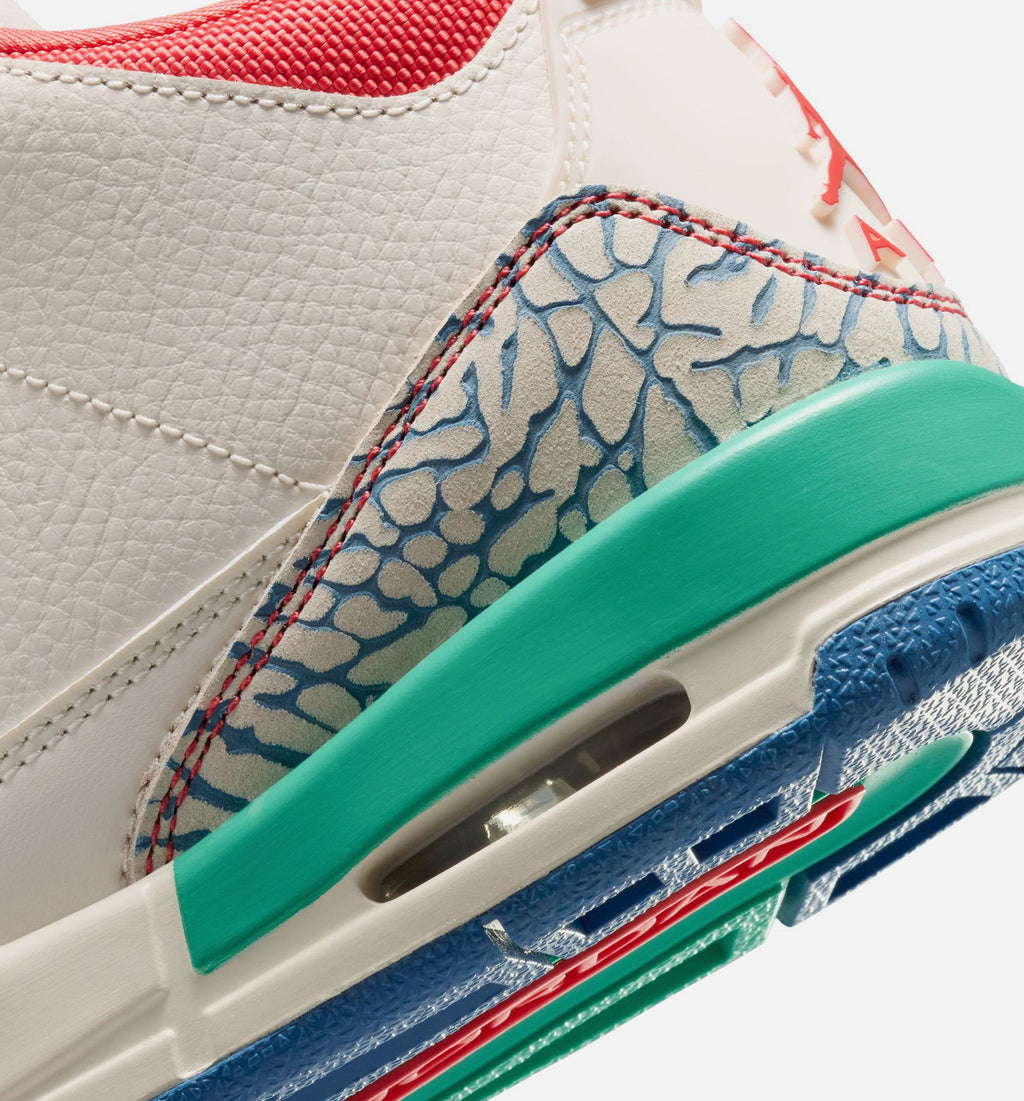 Air Jordan 3 Retro Play Your Way Grade School Sneakers - Chalk/Track Red/True Blue/Kinetic Green