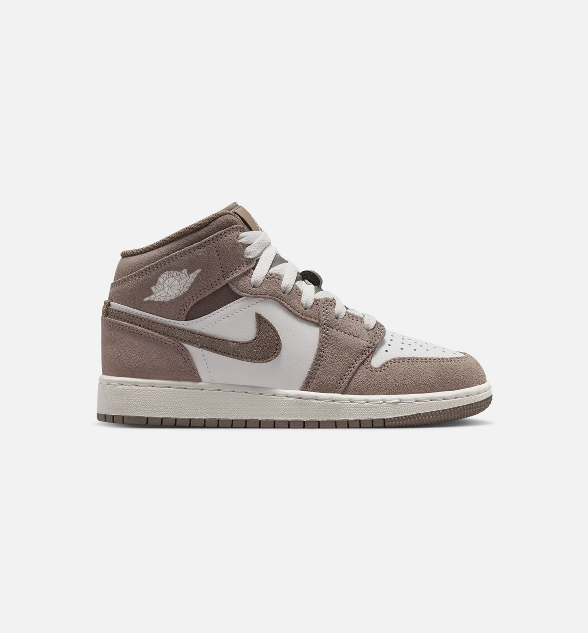 Air Jordan 1 Mid Grade School Sneakers - Enigma Stone/Olive Grey/Summit White