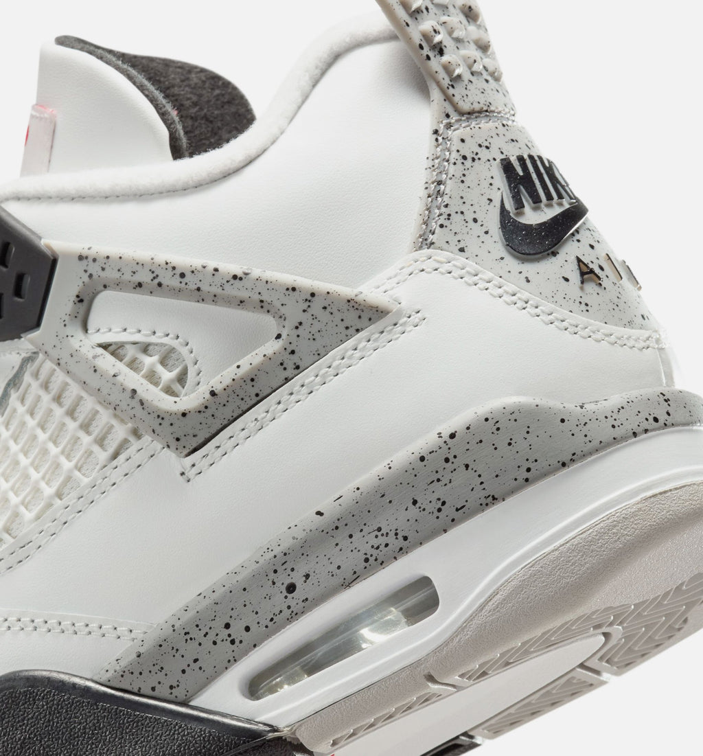 Air Jordan 4 Retro White Cement Grade School Sneakers - Summit White/Fire Red/Cement Grey/Black