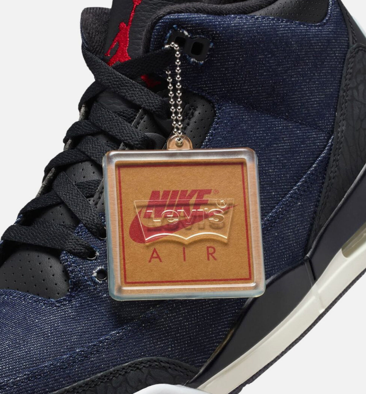 Air Jordan 3 x Levi's Indigo and Gym Red Men's Sneakers - Denim/Black/Sail