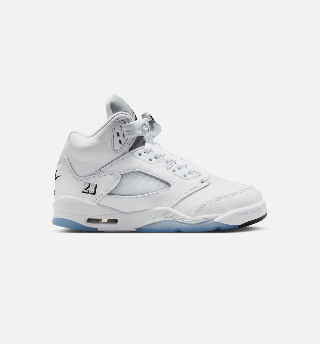 Air Jordan 5 Retro OG White Metallic Grade School Sneakers - White/Black/Metallic Silver