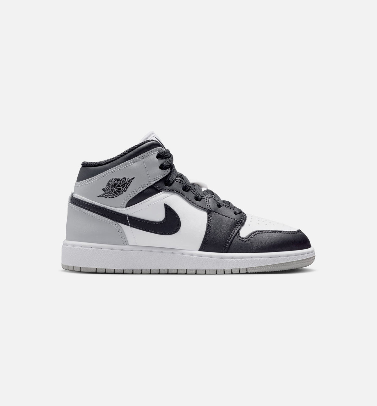 Air Jordan 1 Mid Grade School Sneakers - White/Light Smoke Grey/Black