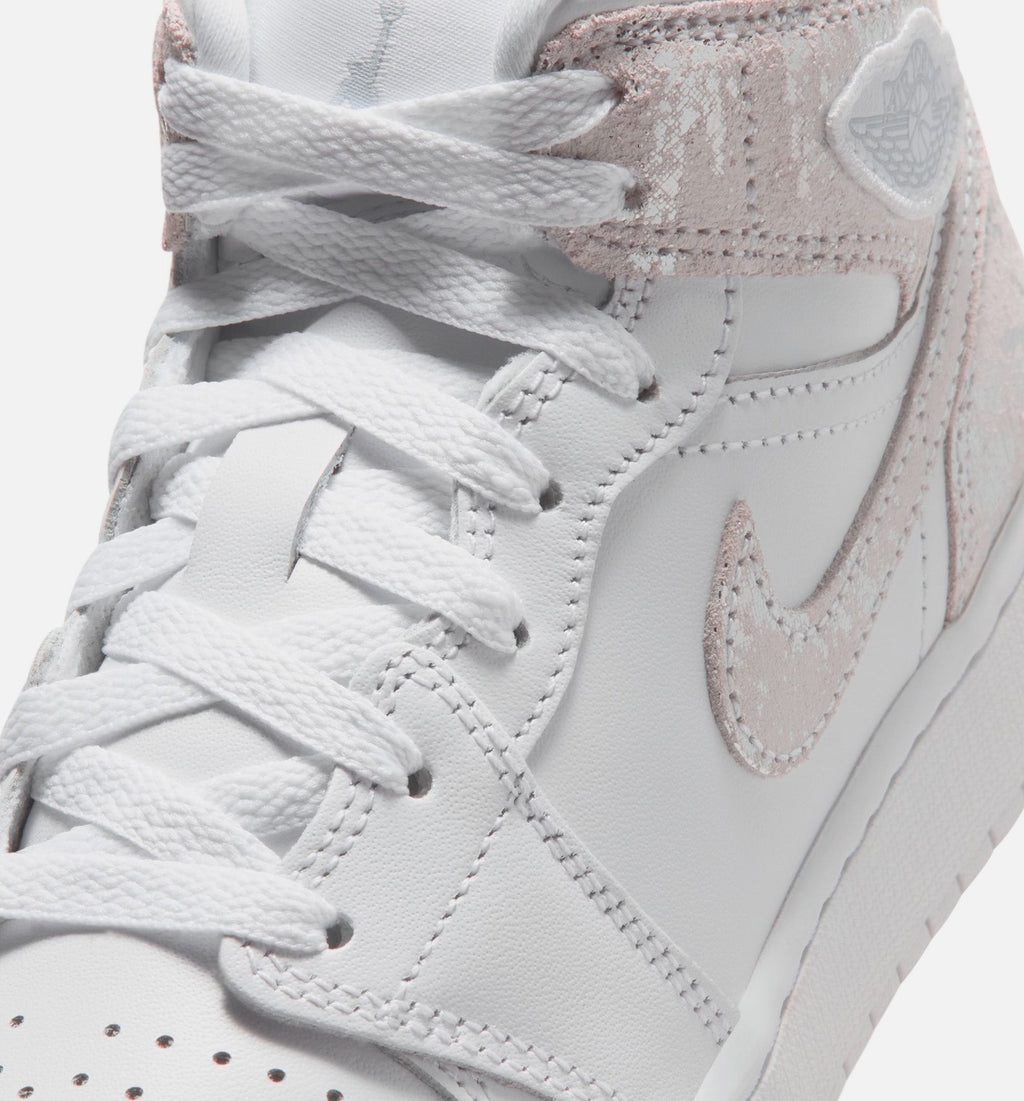 Air Jordan 1 Mid SE Grade School Sneakers - White/Field Silver