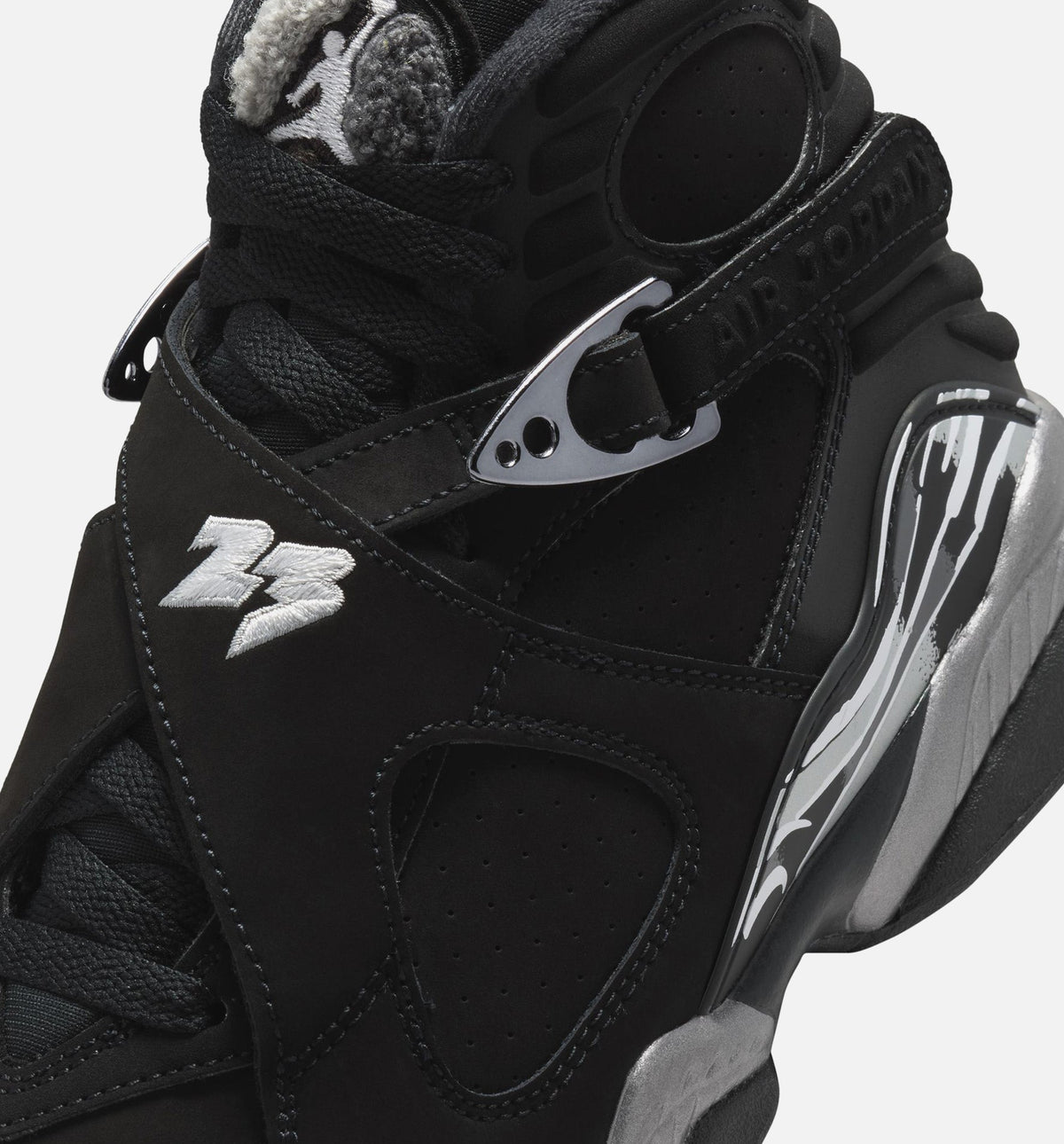 Air Jordan 8 Retro Chrome Grade School Sneakers - Black/White/Light Graphite