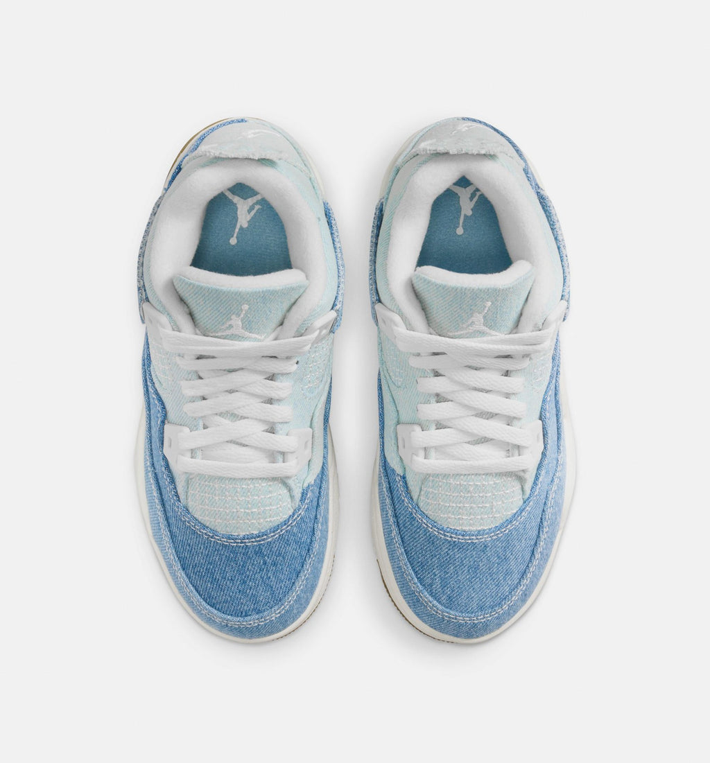 Air Jordan 4 Retro Worn Blue Preschool Sneakers - Sail/Worn Blue/Metallic Gold