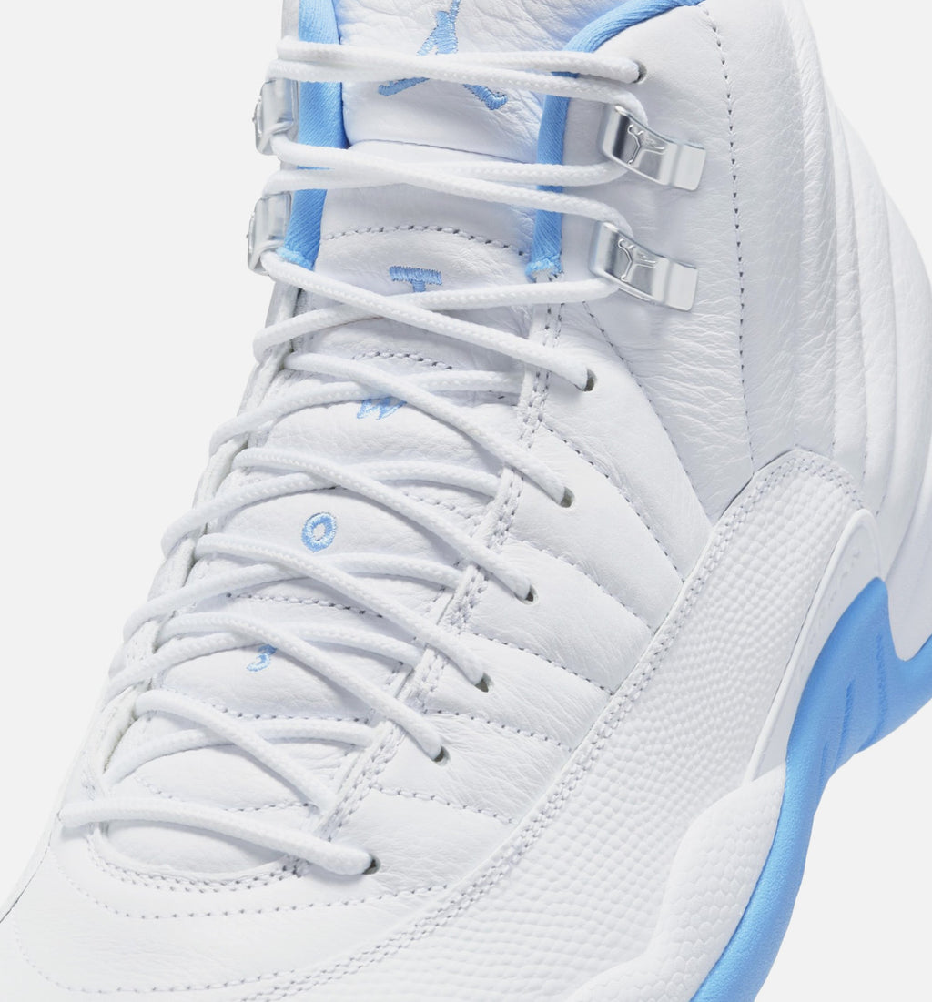 Air Jordan 12 Retro White and University Blue Men's Sneakers - White/University Blue/Metallic Silver