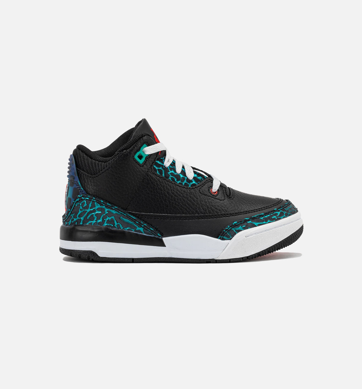 Air Jordan 3 Retro Black and Hyper Jade Preschool Sneakers - Black/Siren Red/Hyper Jade/White