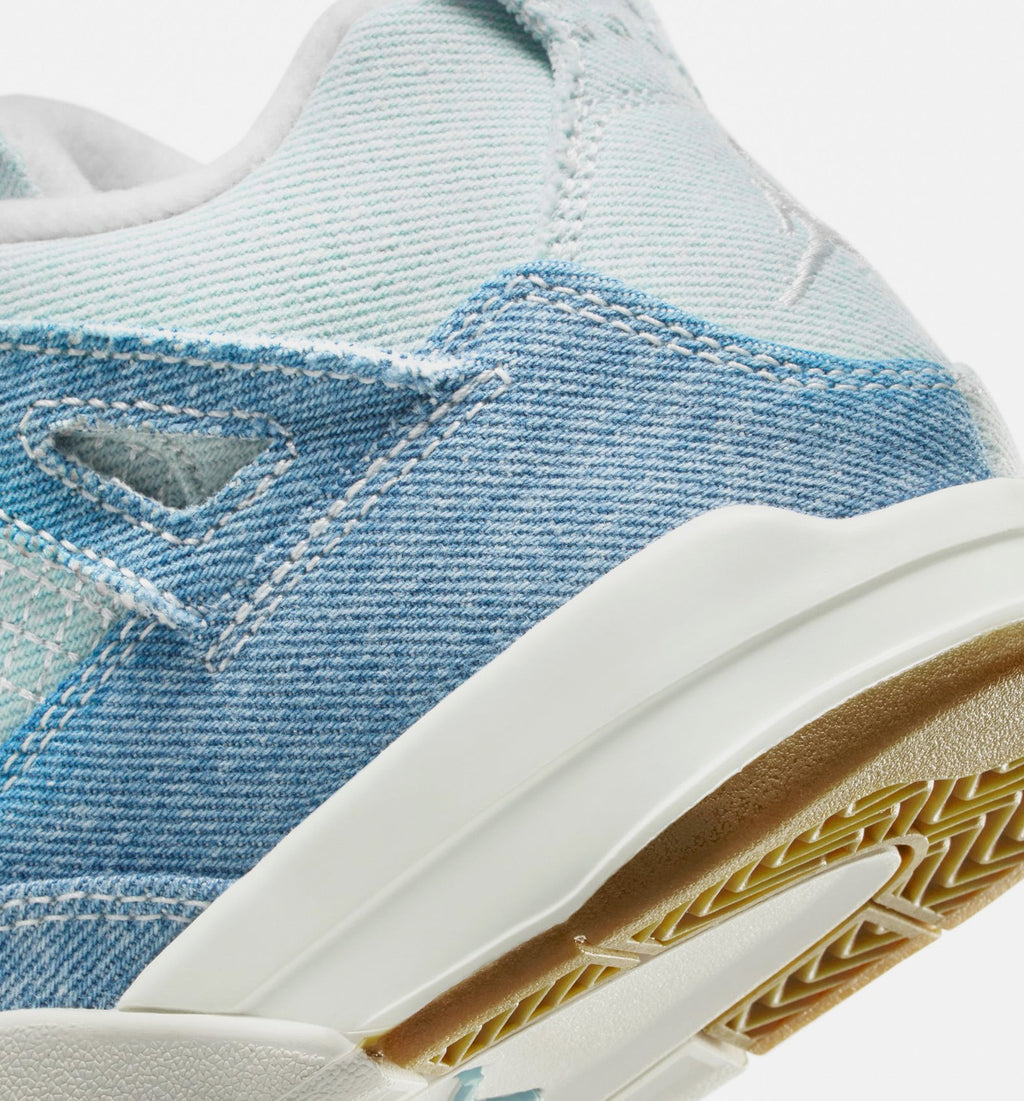 Air Jordan 4 Retro Worn Blue Preschool Sneakers - Sail/Worn Blue/Metallic Gold