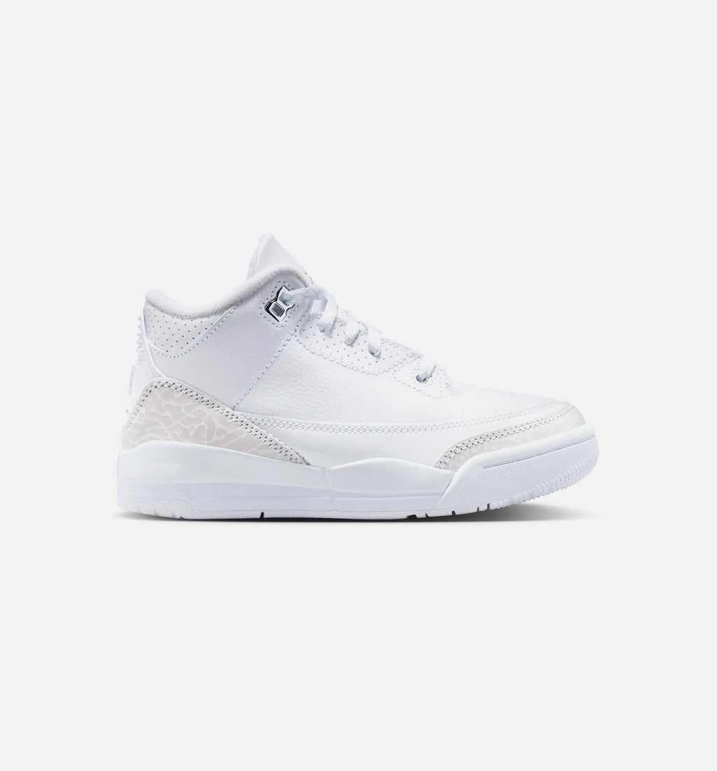 Air Jordan 3 Retro White and Silver Preschool Sneakers - White/Metallic Silver