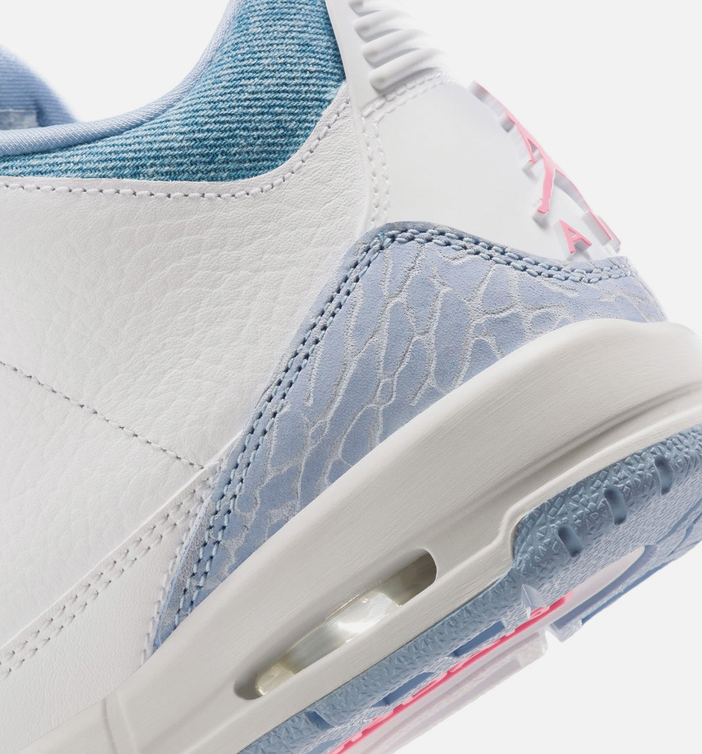 Air Jordan 3 Retro Cobalt Bliss Grade School Sneakers - White/Cobalt Bliss/Football Grey/Pink Glow