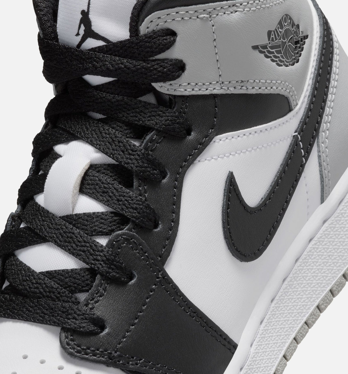 Air Jordan 1 Mid Grade School Sneakers - White/Light Smoke Grey/Black