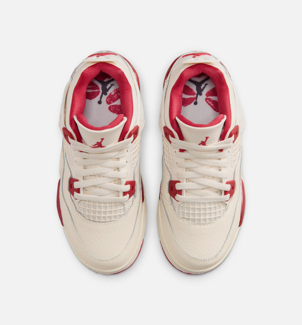 Air Jordan 4 Retro Valentine's Day Preschool Sneakers - Pale Ivory/Sierra Red/Tough Red