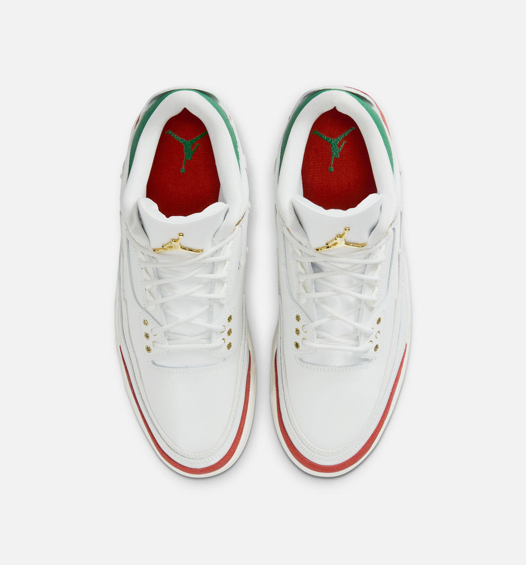 Air Jordan 3 Retro El Vuelo Men's Sneakers - Summit White/Pine Green/Dragon Red/Metallic Gold