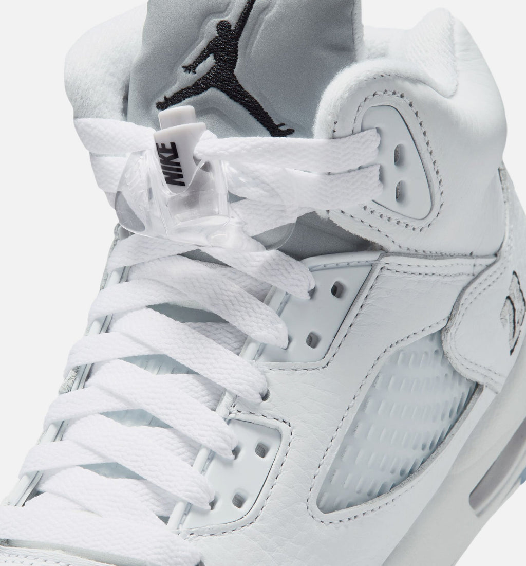 Air Jordan 5 Retro OG White Metallic Grade School Sneakers - White/Black/Metallic Silver