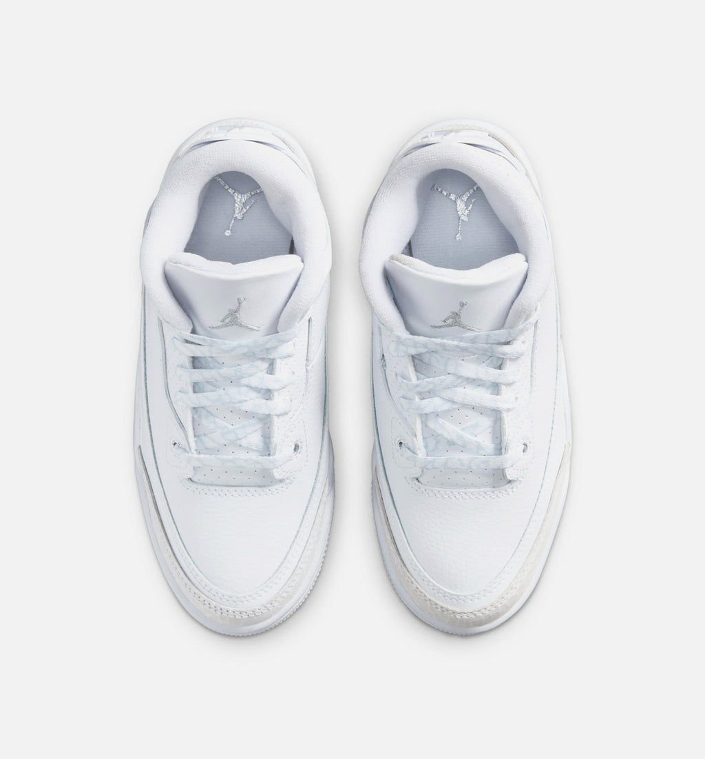 Air Jordan 3 Retro White and Silver Preschool Sneakers - White/Metallic Silver