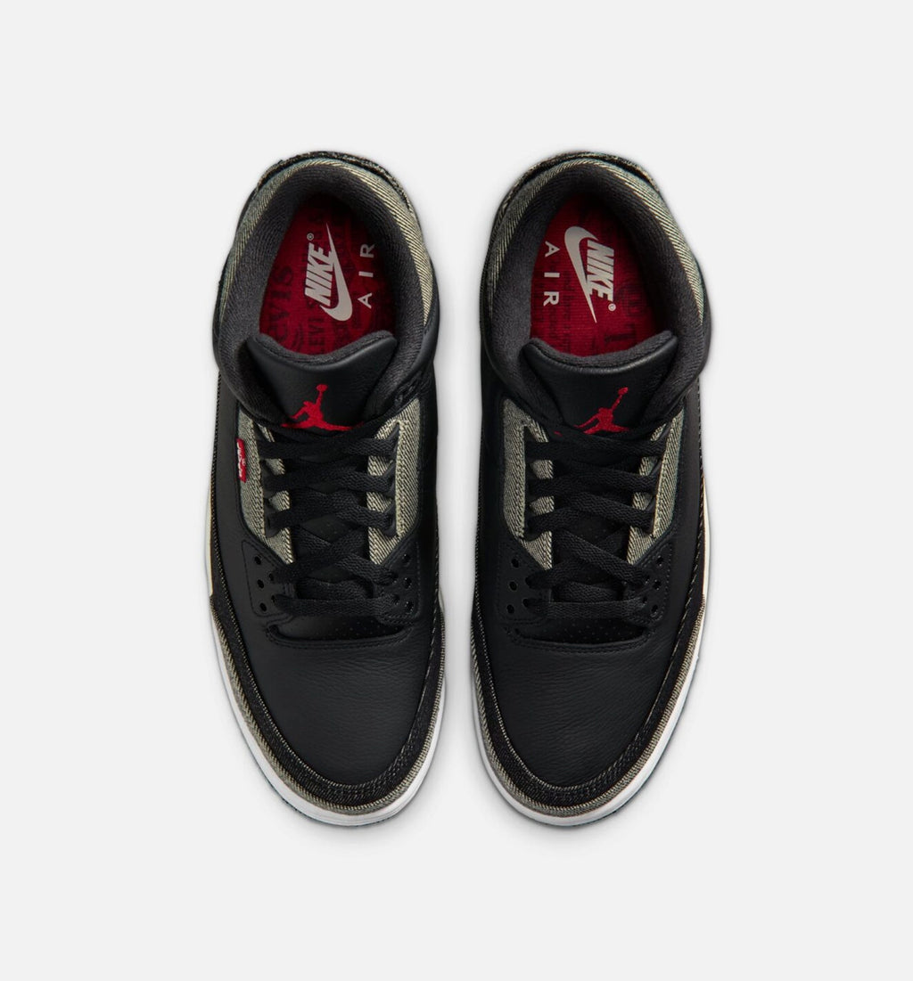 Air Jordan 3 x Levi's Black and White Men's Sneakers - Denim/Black/Gym Red