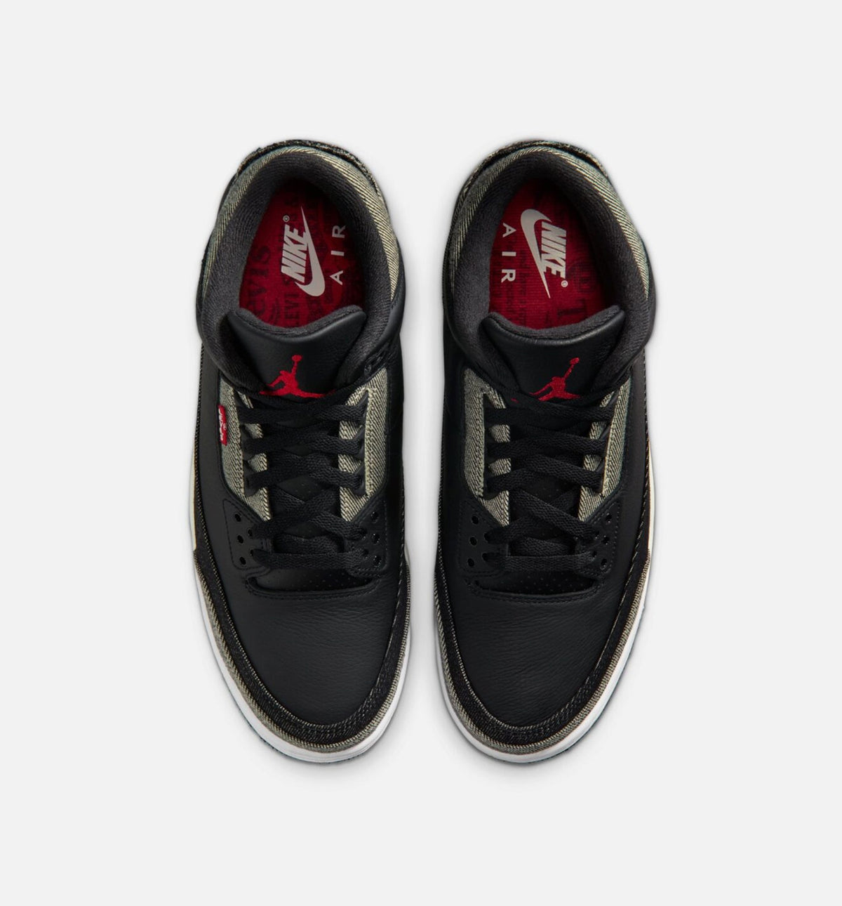 Air Jordan 3 x Levi's Black and White Men's Sneakers - Denim/Black/Gym Red