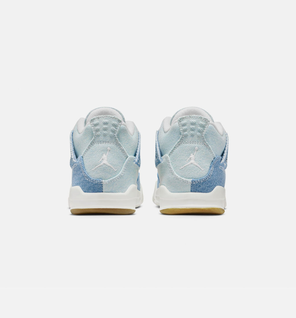 Air Jordan 4 Retro Worn Blue Preschool Sneakers - Sail/Worn Blue/Metallic Gold