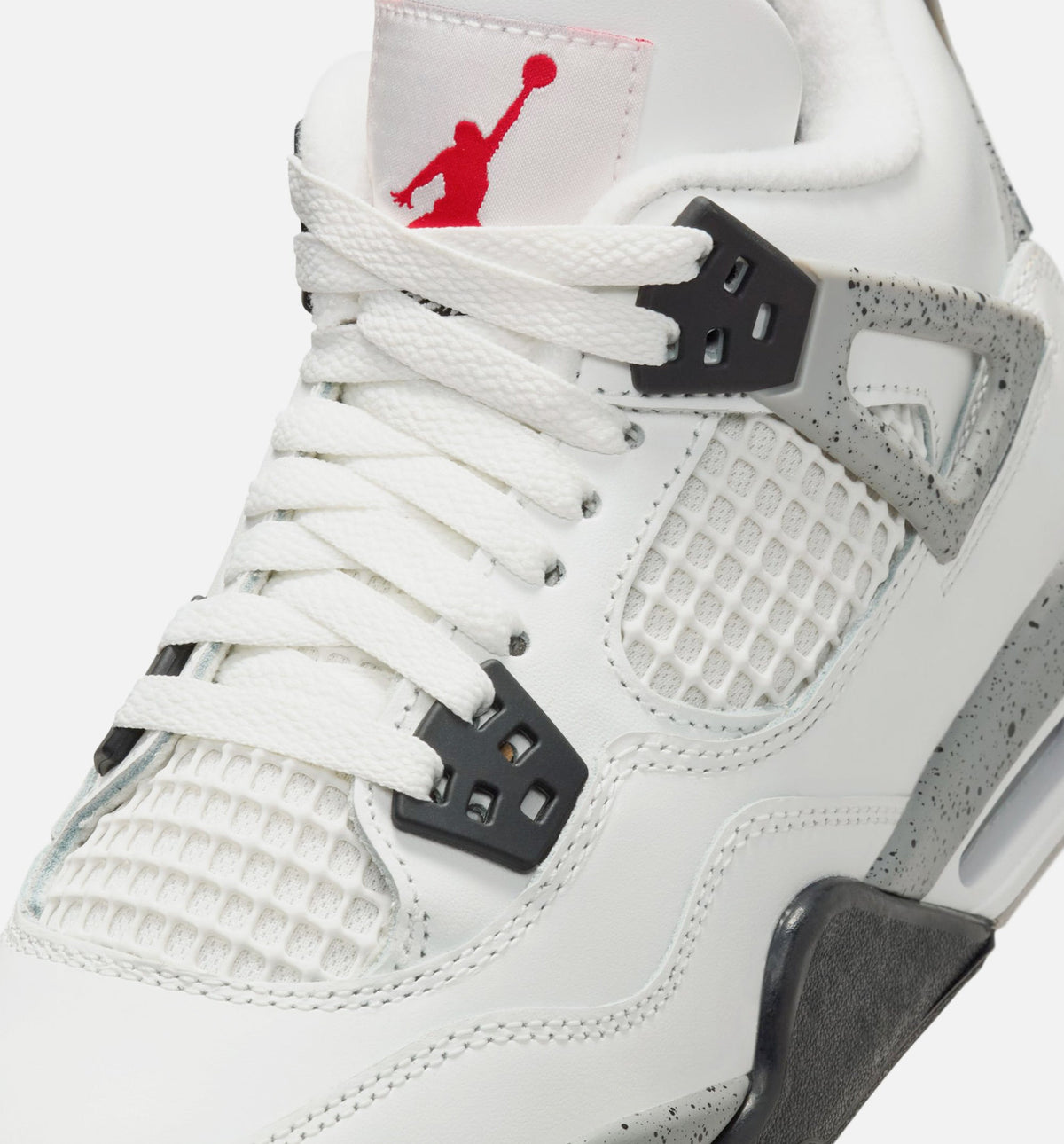 Air Jordan 4 Retro White Cement Grade School Sneakers - Summit White/Fire Red/Cement Grey/Black