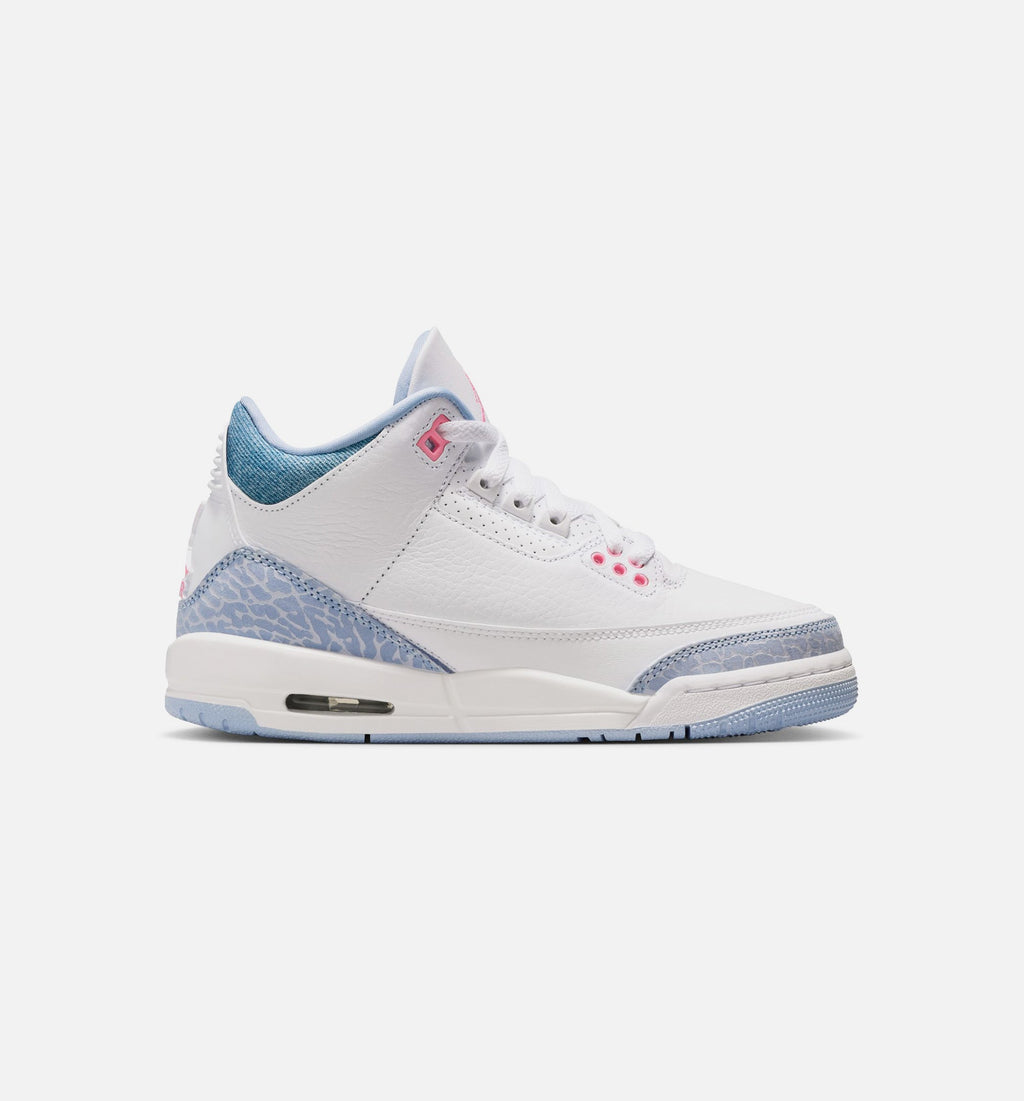 Air Jordan 3 Retro Cobalt Bliss Grade School Sneakers - White/Cobalt Bliss/Football Grey/Pink Glow