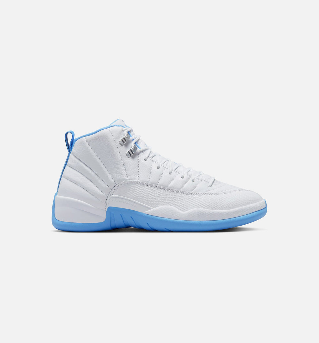 Air Jordan 12 Retro White and University Blue Men's Sneakers - White/University Blue/Metallic Silver