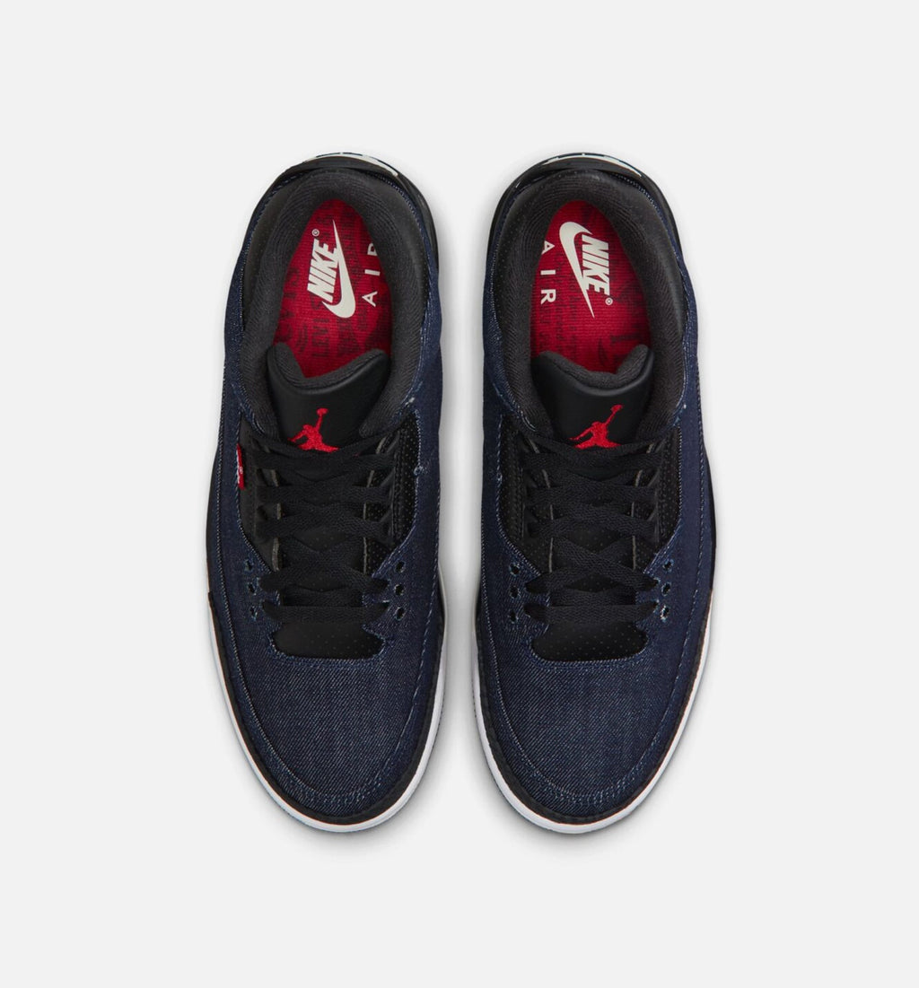Air Jordan 3 x Levi's Indigo and Gym Red Men's Sneakers - Denim/Black/Sail